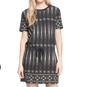 Tory Burch Bologan Knit Aztec Pima Cotton Drawstring Mini Shortsleeve Dress